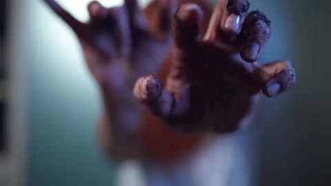 Close-up shot of dirty outstretched female hands Stock Footage 161062453