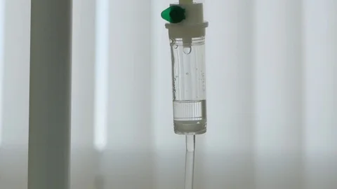 Close Shot Dropper Patient On Background Blinds Window In Ward Dripping Running Stock Footage 122171339