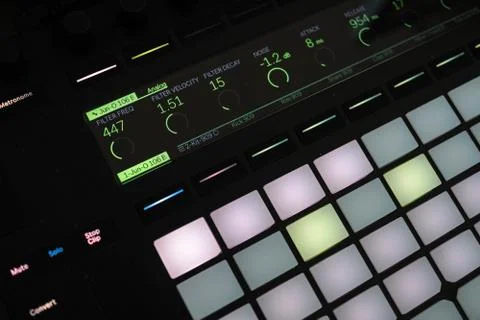 Close shot of drum pad machine turned on Stock Photos