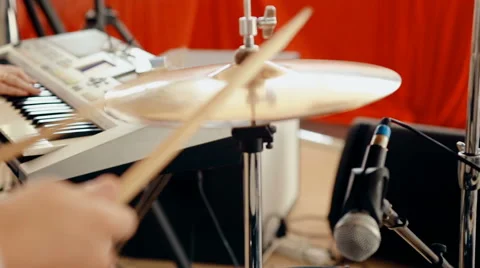 Close up shot drummer playing drums with drumstick Stock Footage 66441568