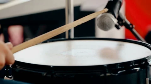 Close up shot drummer playing drums with drumstick Stock Footage 66441880