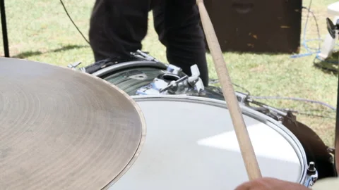 Close up shot of drumsticks playing drums and cymbal. Stock Footage 197161267