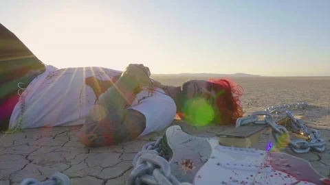 Close up shot of a dying redhead man covered in blood. Bleeding musician  Stock-Footage 293112641