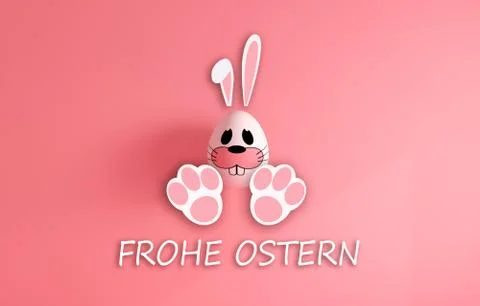 Close up shot of an Easter egg with a bunny face on a pink background 스톡 일러스트