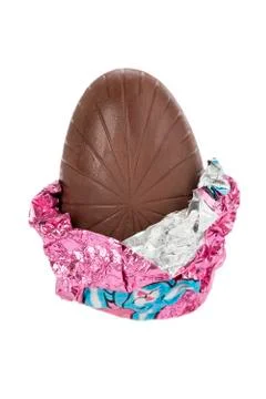 Close-up shot of Easter egg chocolate isolated on white background. Stock Photos