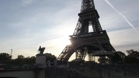 Close shot of the Eiffel Tower in Paris by drone Stock Footage 254088723