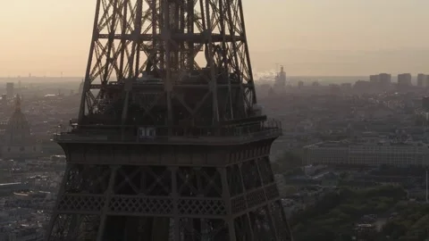 Close shot of the Eiffel Tower in Paris by drone Stock Footage 254088859