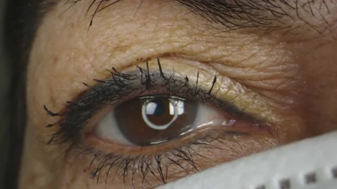 Close-up shot of elderly woman's eyes while wearing a mask Stock Footage 130543907
