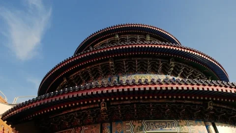 Close up shot of Elements of Chinese traditional buildings on sky background Stock Footage 159972398