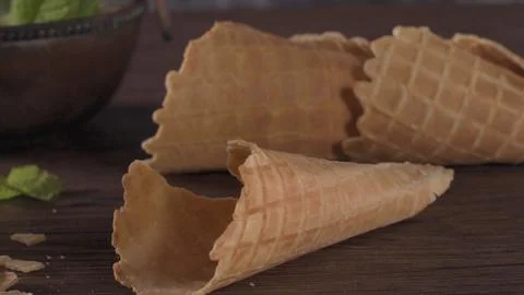 Close Up Shot of Empty Crunchy Waffle Ice Cream Cones Stock Photos