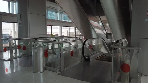 Close-up Shot of Empty Moving Staircase Running up and down Stock Footage 129895667