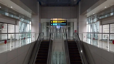 Close-up Shot of Empty Moving Staircase Running up and down Stock Footage 129908388