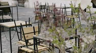 Close Up Shot Of Empty Tables And Chairs In The Bar, Restaurant, Ljubljana Stock Footage