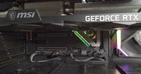 Close up shot of expensive GPU inside powerful pc build. Panning left to Stock Footage 152358890