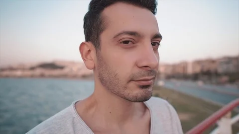 Close up shot face of young handsome brunette man. Stock Footage 112933959