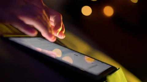 Close up shot of female hand using tablet touching and typing on screen. Stock-Footage 205438680