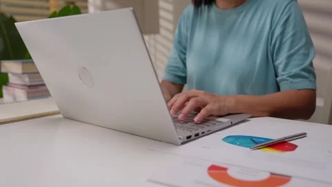 Close up shot of female hand using laptop for working, learning, searching,.. Stock Footage 340307089
