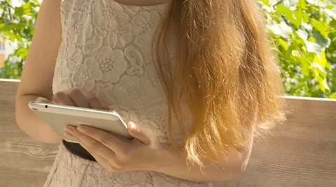 Close up shot of female hands with tablet computer Stock Footage 63596330