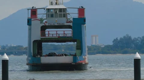Close Up Shot of A Ferry and Its Passengers Near Penang Island, Malaysia Stock Footage 48141079