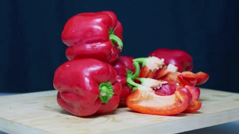 Close-up shot of a few red bell peppers piled together Stock Footage 318901259