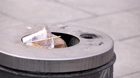 Close up shot of filled trash can in city 4k Stock Footage 62968300