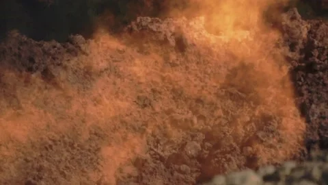Close-up shot of fire on background of soil in enterprise. Gas production Stock Footage 219954676
