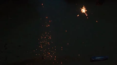 Close-up shot of fire crackers during festival of Diwali in India. Slow motion s Stock Footage 323188147