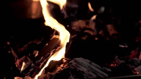Close up shot of fireplace burning in slow motion. Stock Footage 151119627