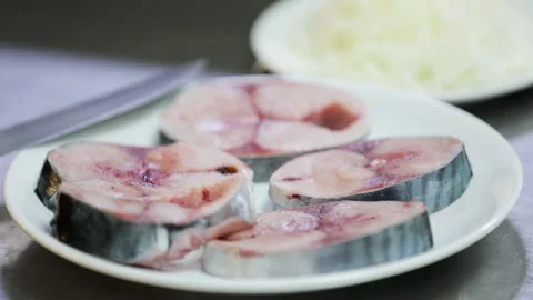 Close-up shot of fish on plate Stock Footage 145240091
