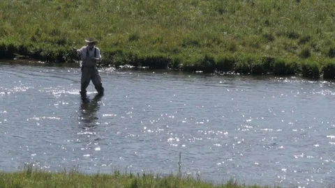 Close Up Shot of Fisherman Casting in Stream in Lake George Colorado Stock Footage 85223366
