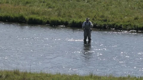 Close Up Shot of Fisherman Casting in Stream in Lake George Colorado Stock Footage 85223581