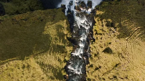 Close Up Shot Flying Top Down Over Seljalandsfoss Waterfall Stock Footage 130134646