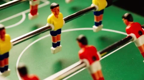 Close up shot of a foosball game table  Stockbeeldmateriaal 47403261