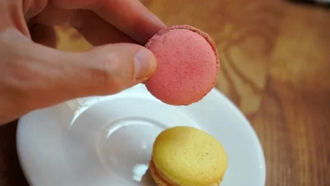 Close-up shot of french sweets — macarons. Stock Footage
