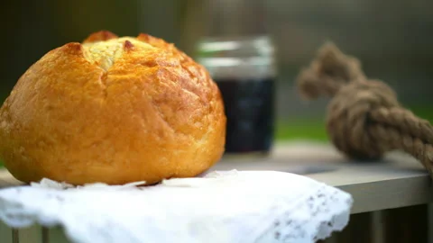 Close-Up Shot Of Freshly Baked Bread On Napkin Over Wooden Crate - Fairbanks, Stock Footage 167835145