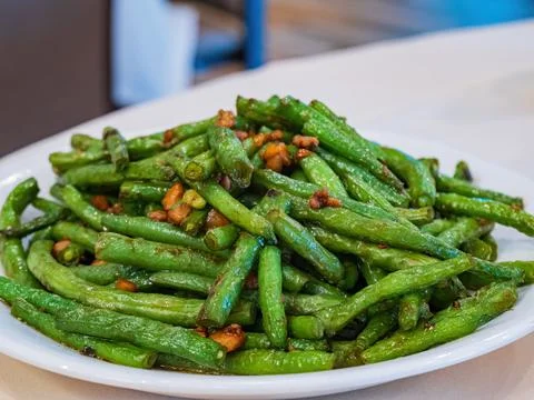 Close up shot of fried String Bean Stock Photos