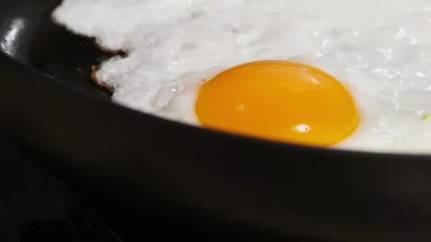 Close-up shot of frying egg in a pan Video stock 253504713
