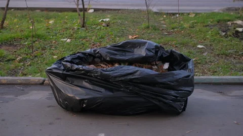 Close Up Shot of Garbage Bag On Roadside Stock Footage 168612978