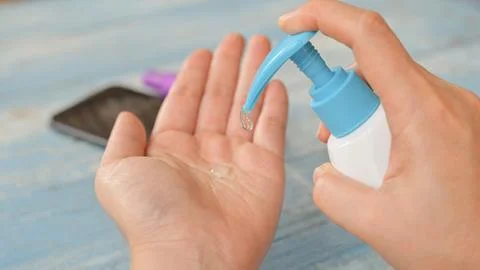 Close-up shot of Gel to clean and kill germs at hand to prevent virus outbr.. Stock Photos