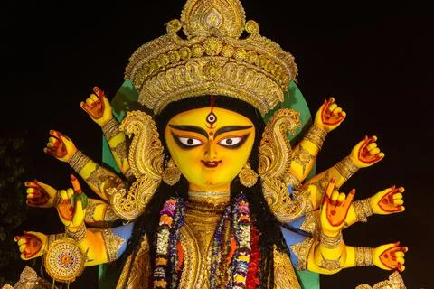 The Close up Shot of Goddess Durga, Durga Pooja, Kolkata Stock Photos