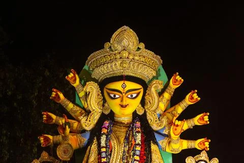 The Close up Shot of Goddess Durga, Durga Pooja, Kolkata Stock Photos