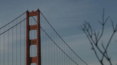  Close-up shot of Golden Gate Bridge at sunset Stock Footage 344958871