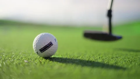Close up shot of golfer putting ball on green grass, professional sport pre.. Video stock 339376684