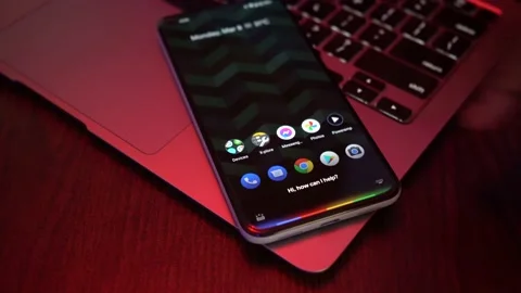 Close up shot of Google Assistant getting hanged on android device Stock Footage 150077776
