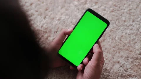 Close-up Shot of Green Screen Template Smartphone in Female Hands at Home, Girl Stock Footage 195334697