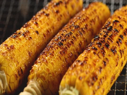 Close up shot of grilled corn Stock Footage 81644467