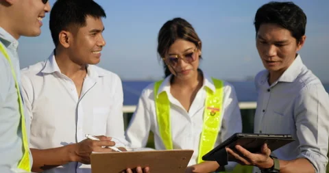 Close up shot, Group of Asian engineering team use tablet while planning  스톡 동영상 224426380