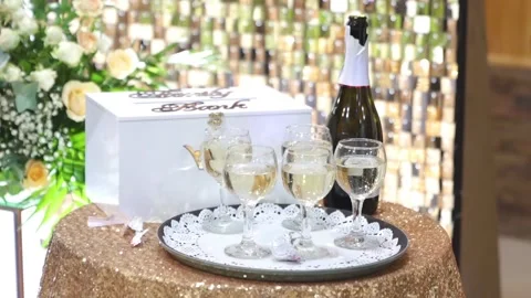 Close-up shot of Guests are taking glasses with champagne Stock Footage 211397489
