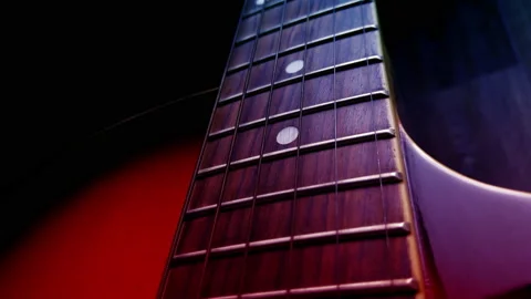 Close up shot on a guitar neck Video stock 154485926