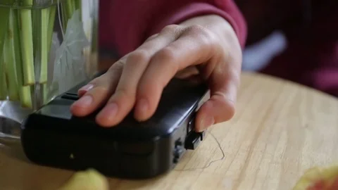 Close-up shot on hand pressing button on retro cassette player. Video stock 104820727